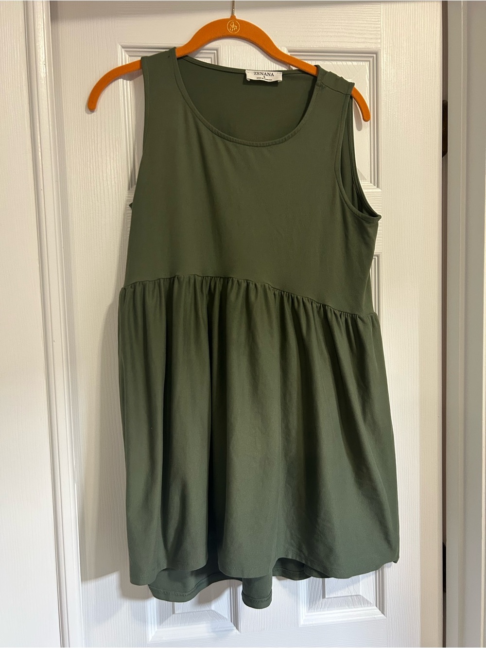 ZENANA Women's Maternity Small Green Sleeveless Babydoll Tank Top